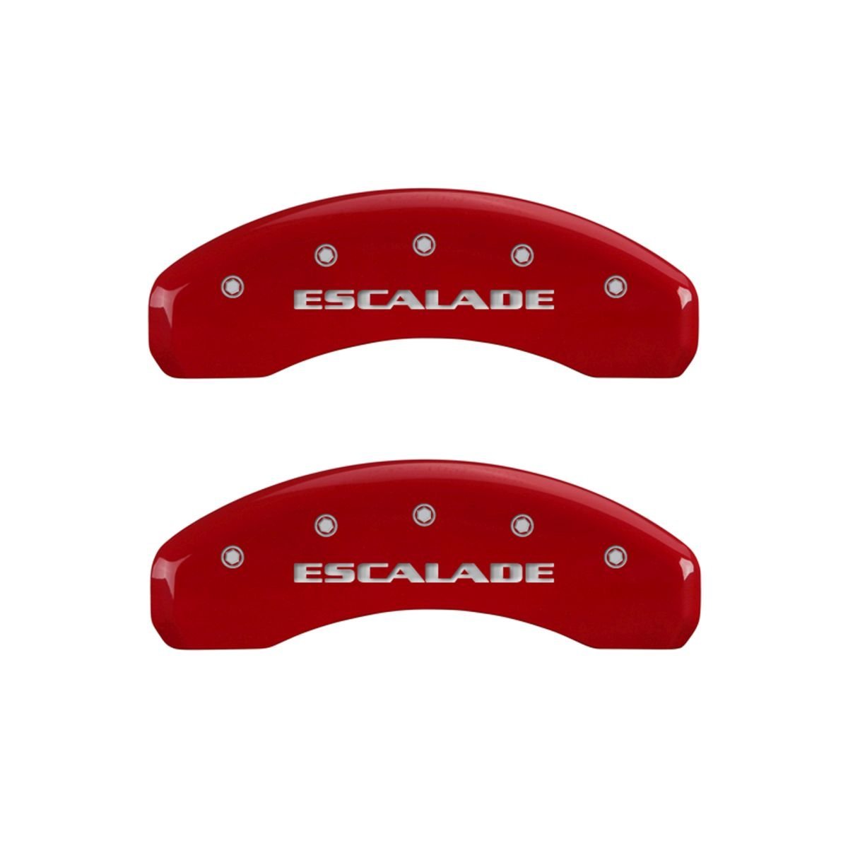 SET OF 4 CALIPER COVERS, RED, FRONT AND REAR: ESCALADE, SILVER CHARACTERS