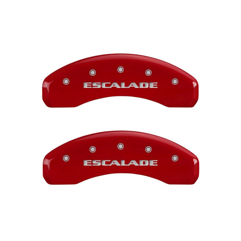 SET OF 4 CALIPER COVERS, RED, FRONT AND REAR: ESCALADE, SILVER CHARACTERS