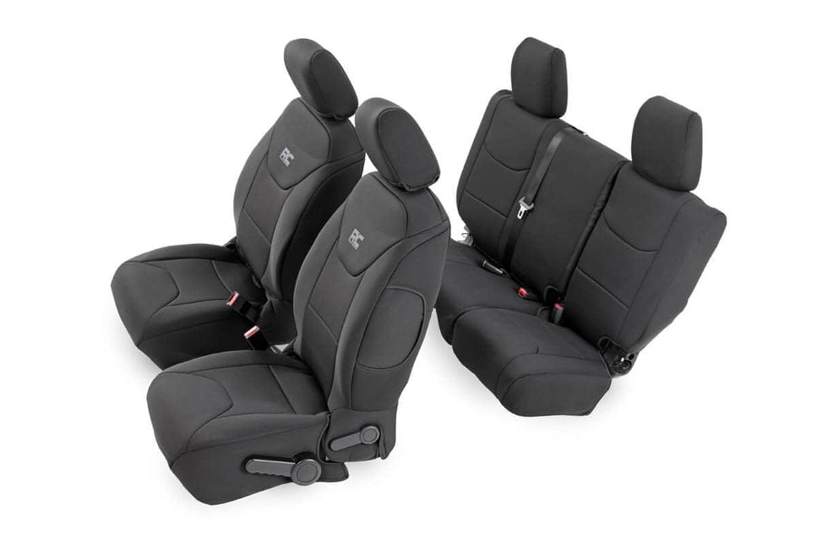 Rough Country Seat Covers Neoprene for Jeep Wrangler Unlimited 4-Door (2008-2010) - Waterproof & UV Resistant, Foam Padded, Front & Rear Seat Cover Set