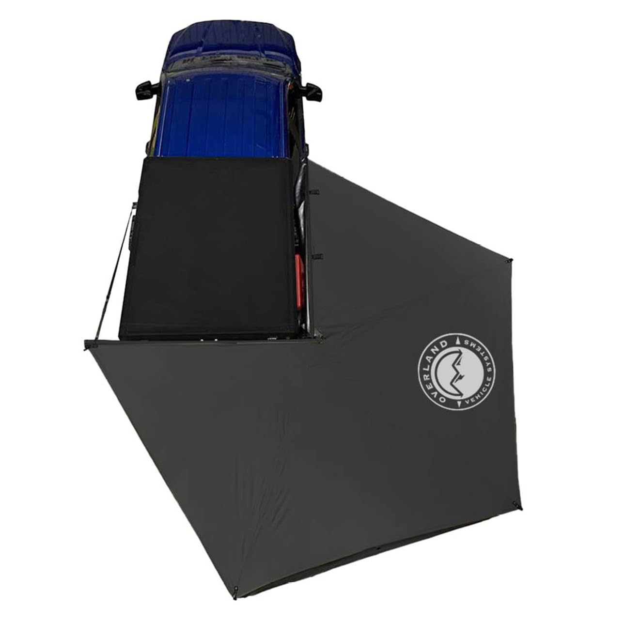 XD Nomadic 270 LT - Overland Vehicle Systems Awning w/Lights, Black Body, Black Trim W/Black Travel Bag, Passenger Side