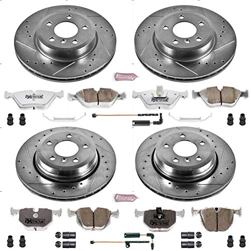Power Stop K5737-26 Z26 Carbon Fiber Brake Pads Front and Rear with Drilled & Slotted Brake Rotors Kit For BMW X3 2004-2010 [Model Specific]