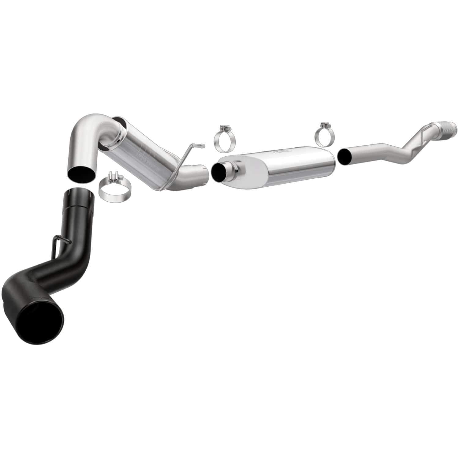 Cat-Back MagnaFlow Performance Exhaust System 19375 - Street Series, Stainless Steel 4in Main Piping, Single Passenger Side Rear Exit, Black Coated 5in Exhaust Tip - Truck Performance Exhaust Kit