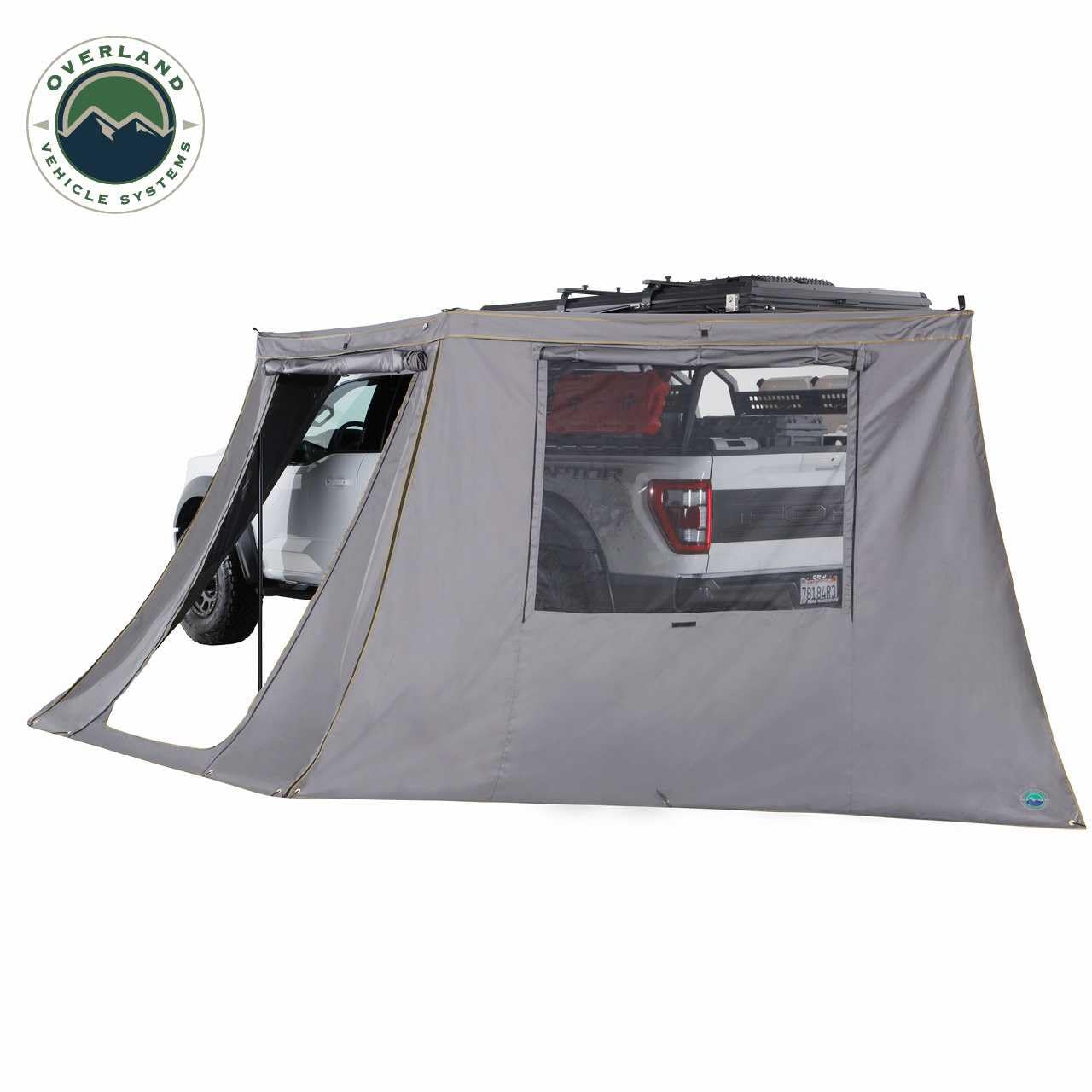 Overland Vehicle Systems Nomadic 180 LTE HD Awning Wall with Windows and Door fits OVS 180 LTE Awning (Sold Separately) | 280G Poly Cotton Ripstop Material | Stakes & Tension Straps Included
