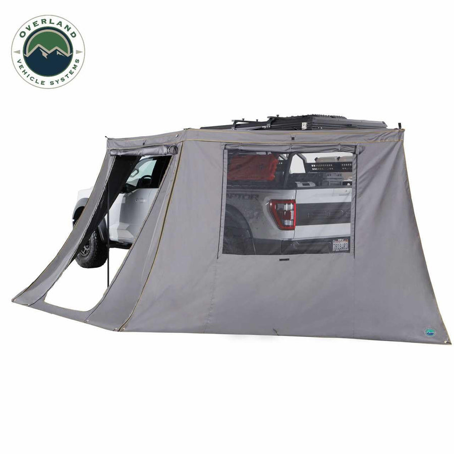 Overland Vehicle Systems Nomadic 180 LTE HD Awning Wall with Windows and Door fits OVS 180 LTE Awning (Sold Separately) | 280G Poly Cotton Ripstop Material | Stakes & Tension Straps Included
