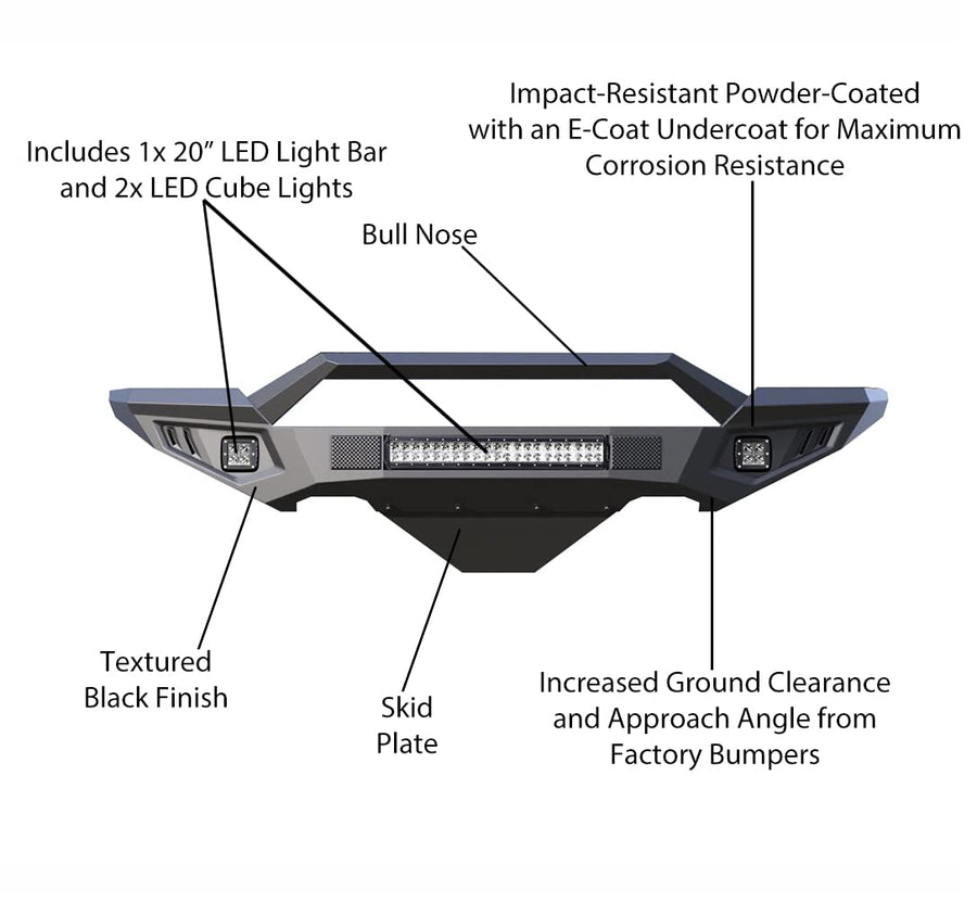Armour II Heavy Duty Black Horse Front Bumper Kit Matte Black Compatible with 2014-2021 Toyota Tundra-AFB-TU19-K1