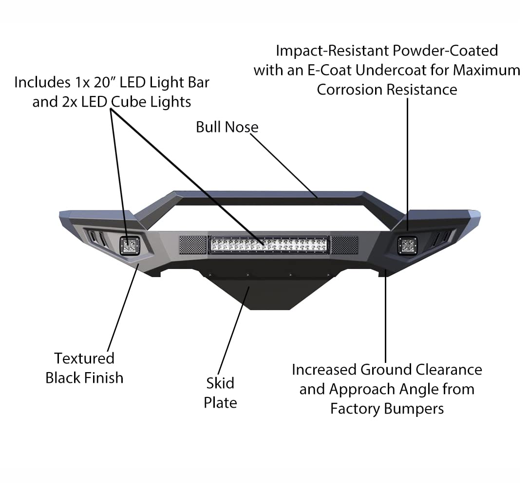 Armour II Heavy Duty Black Horse Front Bumper Kit Matte Black Compatible with 2010-2010 Dodge Ram 2500|2011-2018 Ram 2500|2010-2010 Dodge Ram 3500|2011-2018 Ram 3500-AFB-RA10-K1
