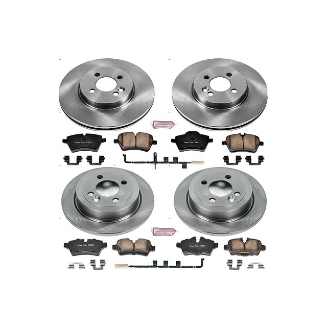 Power Stop Autospecialty KOE6301 Front and Rear Replacement Brake Kit-OE Brake Rotors & Ceramic Brake Pads and 1 Front & 1 Rear Sensor Wires