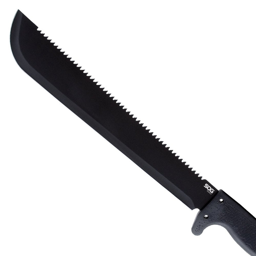 SOG 13" SOGfari Machete MC01-N - Hardcased Black Blade w/Saw Back, Rubber Handle, Nylon Sheath