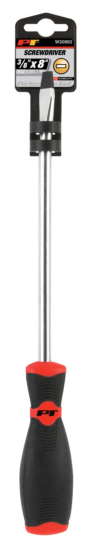 W30992 Performance Tool Black & Red Slotted Screwdriver, 3/8-Inch x 8-Inch