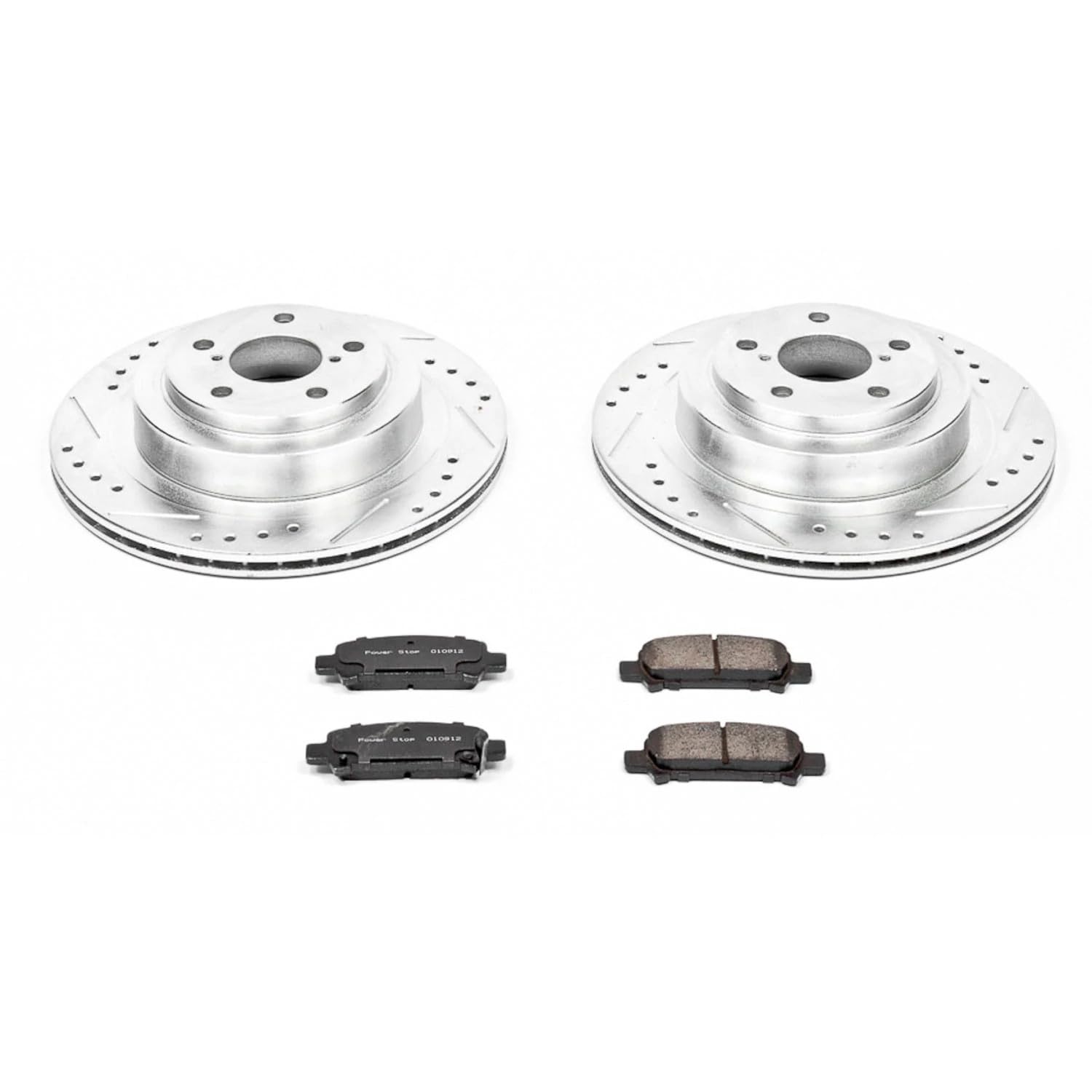 Rear Power Stop K219 Z23 Carbon Fiber Brake Pads with Drilled & Slotted Brake Rotors Kit For Subaru Legacy 2005-2009 [Model Specific]