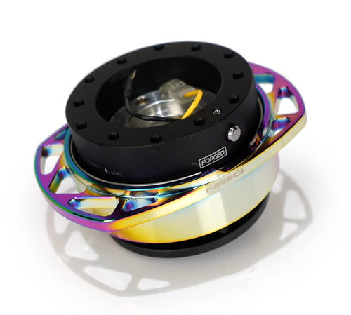 NRG Innovations Gen 2.0 NRG-SRK-257BK-MC Steering Wheel Quick Release Kit Adapter, Black Body/Neochrome Cutout Ring 6x70mm & 6x74mm Bolt Pattern