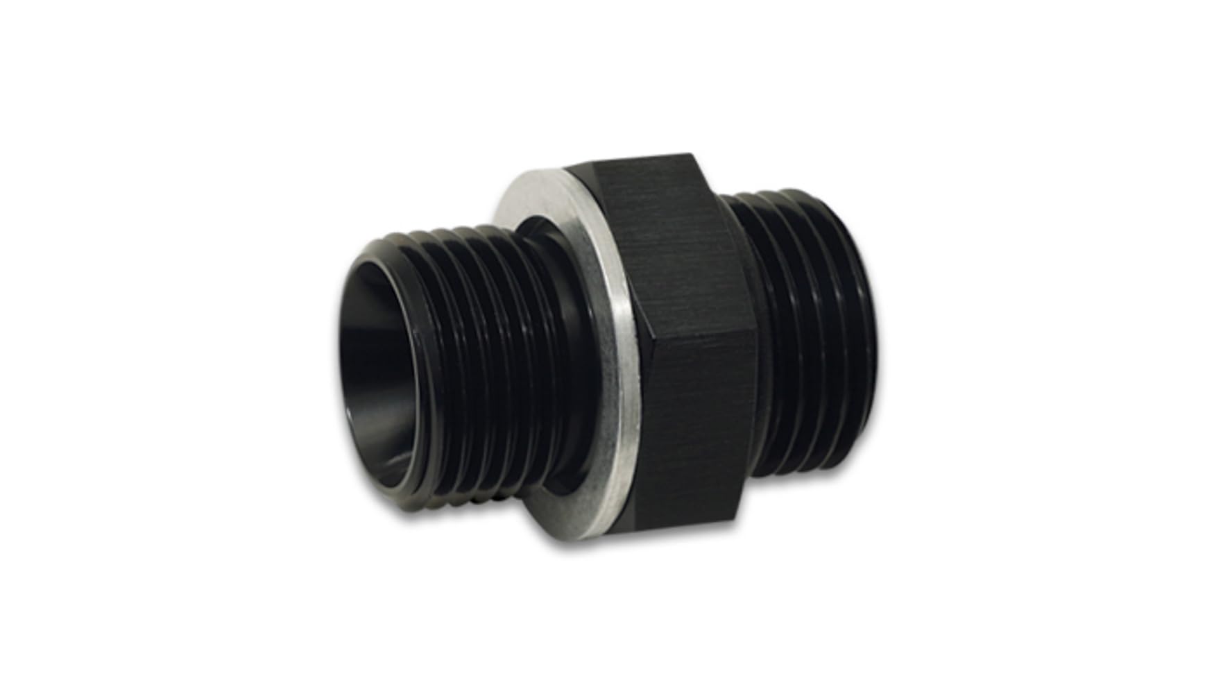 Adapter – Fitting – Straight – 6 AN Male O-Ring to 18 mm x 1.500 Male – Crush Washer Included – Aluminum – Black Anodized – Each