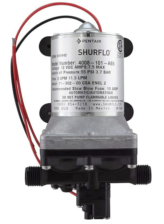 12V Shurflo 4008 101-A65 | 3 Gallon RV replacement water pump | 3 Gallons per Minute | 55 psi | Lightweight | Suitable for RV, Marine & non-potable water application
