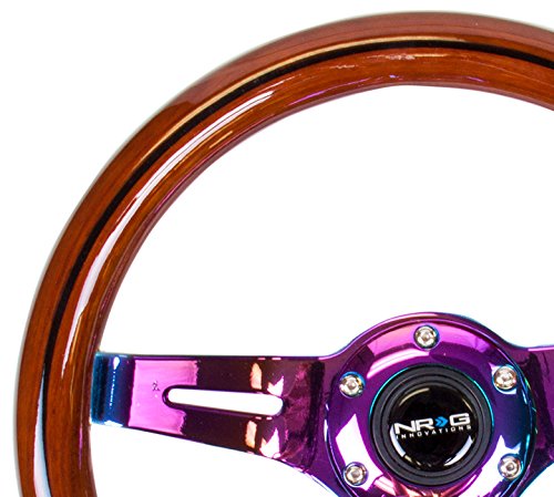 NRG Innovations Classic Dark Wood Grain Steering Wheel, NRG-ST-310BRB-MC, Black line Inlay, 310mm, 3 Spoke Center in Neochrome