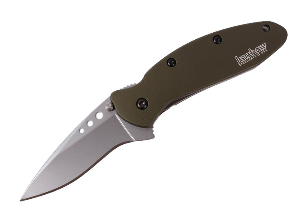 Kershaw Pocket Knife, Scallion Olive Drab (1620OL); 2.4 Bead-Blasted 420HC Steel Blade, Anodized Aluminum Handle, SpeedSafe Assisted Opening, Liner and Tip Lock, Single-Position Pocketclip; 2.5 OZ