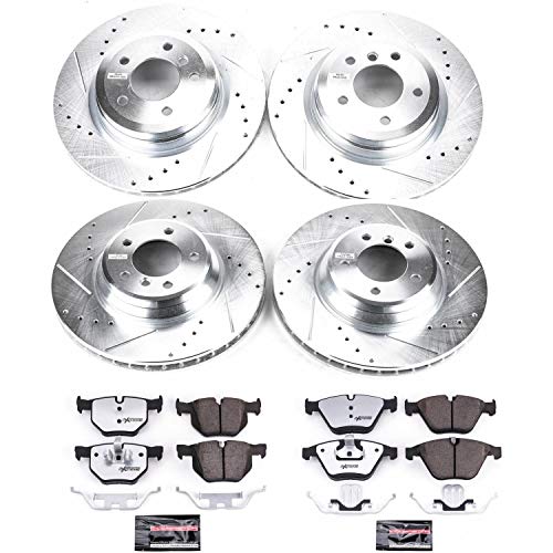 Power Stop K5775-26 Z26 Carbon Fiber Brake Pads Front and Rear with Drilled & Slotted Brake Rotors Kit