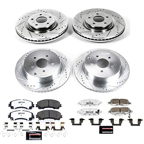 Power Stop Z26 Carbon Fiber Brake Pads with Drilled & Slotted Brake Rotors Kit Front and Rear
