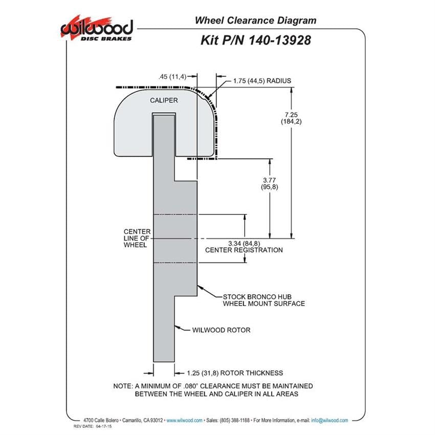 Wilwood Replacement 140-13928 KIT,Compatible with/Front, Bronco,76-77,Dana 44