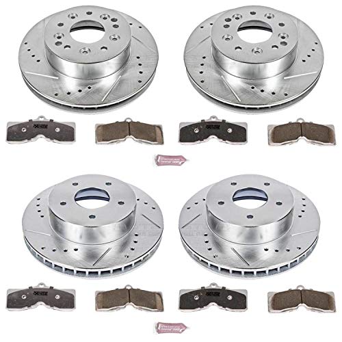 Power Stop K2597-26 Z26 Carbon Fiber Brake Pads Front and Rear with Drilled & Slotted Brake Rotors Kit For Chevrolet Corvette 1963-1982 [Model Specific]