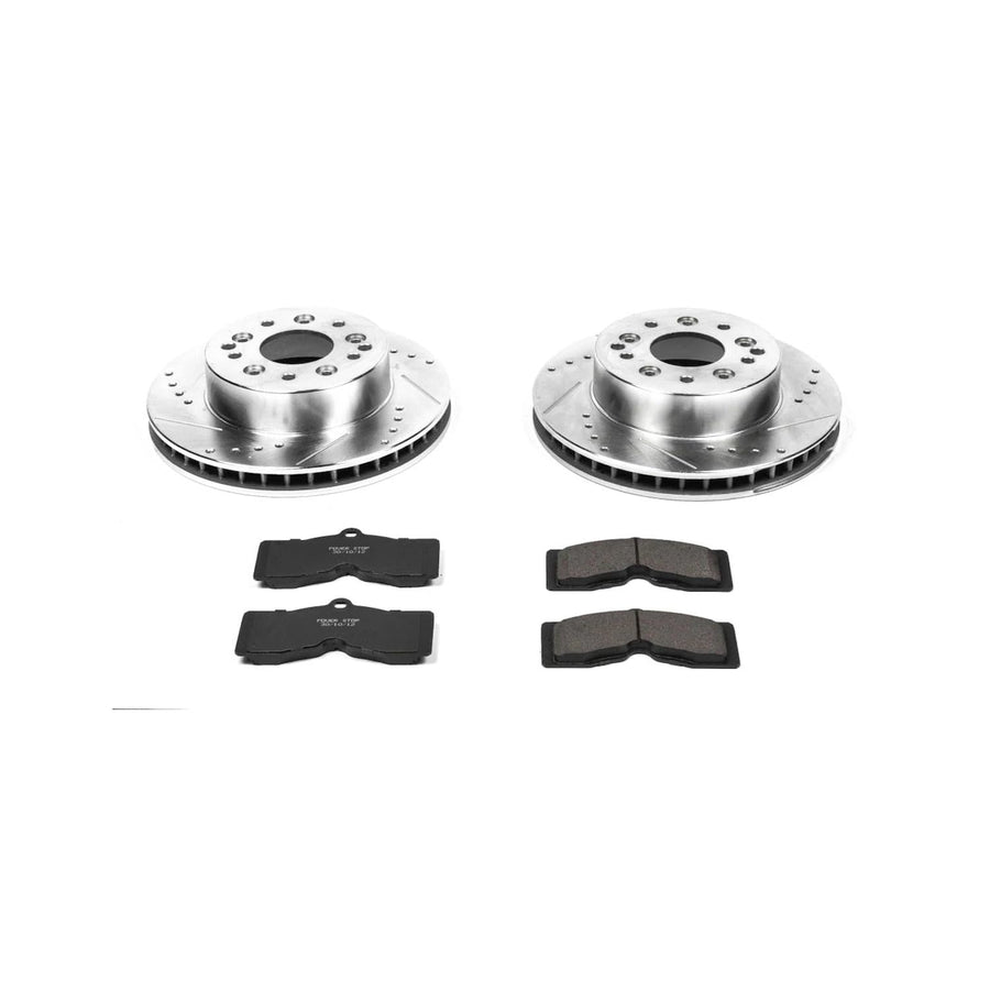 Power Stop K2596 Z23 Carbon Fiber Brake Pads Front OR Rear with Drilled & Slotted Brake Rotors Kit