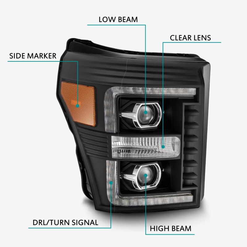 880142 AlphaRex USA Projector Headlamps Fits Ford F-250 Super Duty, Black (AHL-FD11-P-S-B)