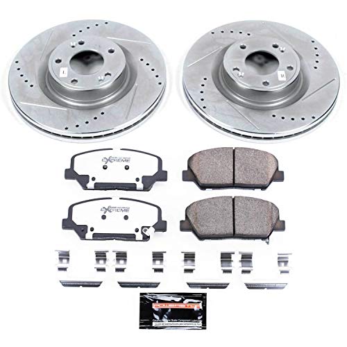 Power Stop K6169-26 Z26 Carbon Fiber Brake Pads Front with Drilled & Slotted Brake Rotors Kit For Hyundai Genesis Coupe 2010-2016 [Model Specific]