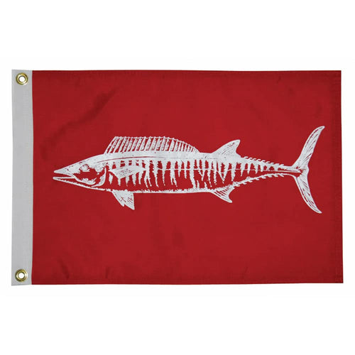 Taylor Made Red Fisherman's Catch Wahoo Fish Boat Flag, 12" x 18" 200-Denier Water-Repellent Nylon, Screen-Printed Fabric, Decorative for Marine, Boating, Marina, Dock Decor, Brass Grommets - 4118