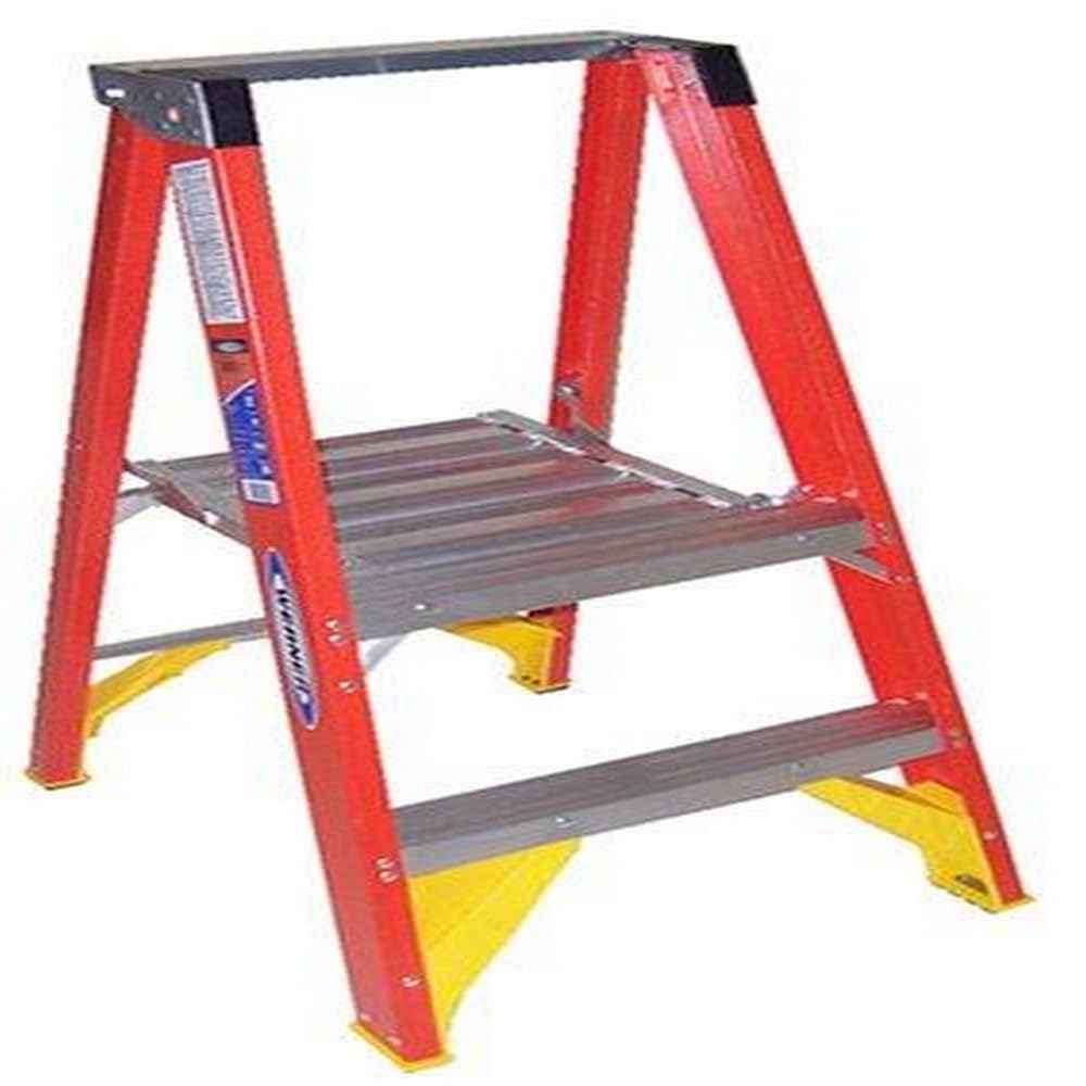 Werner 128 P6202 Fiberglass Platform Ladder Type IA, 2 Steps, Orange, 300lb Load Capacity, 4' Length, 23.4" Width, 7.56" Height