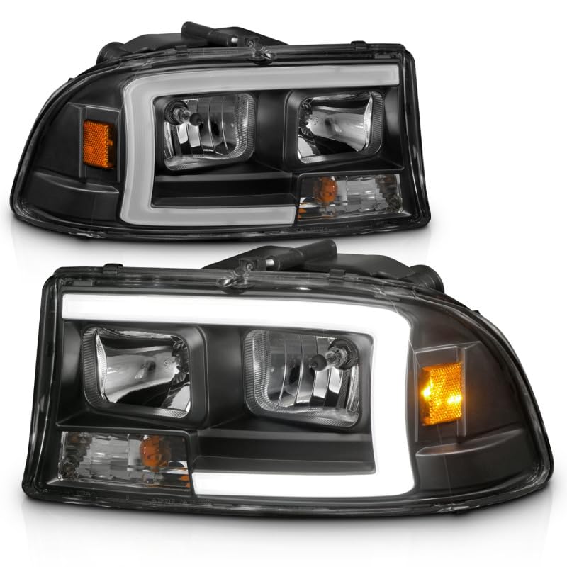 97-04 Dodge Dakota/Durango ANZO Crystal Headlight Set w/Light Bar Black Housing