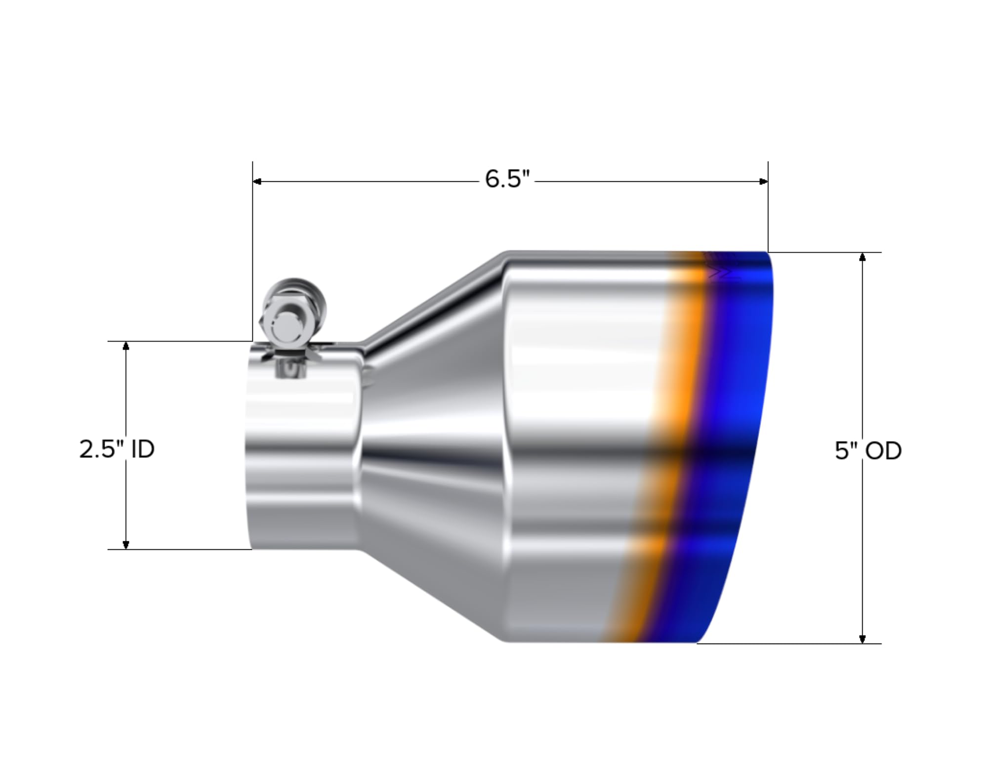 MBRP T304 Stainless Steel Univ. Burnt End Tip 2.5in ID / 5in OD / 6.5in Length Angle Cut Single Wall