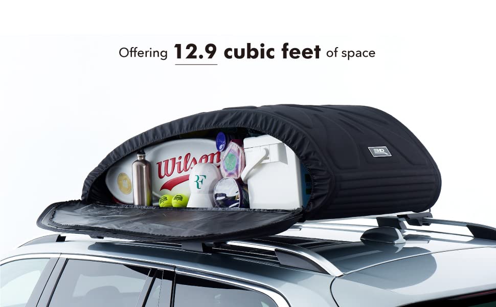 3D MAXpider Roof Bag Californian - Rooftop Cargo Carrier, 13 Cubic Feet, 90 Pounds Capacity, Waterproof - Assembled with Cross Bar - Universal Fit for All Vehicles with Rack/Roof Bars (Black)