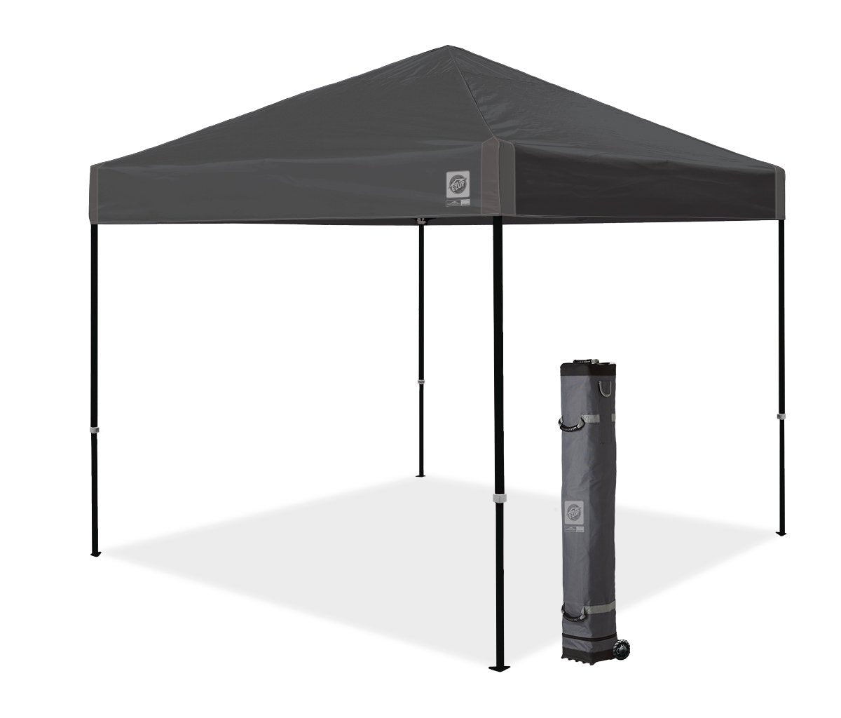 Ambassador E-Z UP Instant Pop Up Canopy Tent, 10' x 10', Roller Bag and 4 Piece Spike Set, Steel Gray