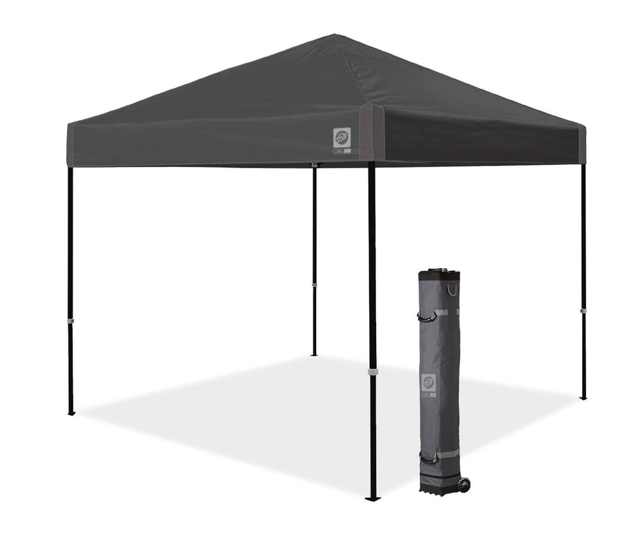Ambassador E-Z UP Instant Pop Up Canopy Tent, 10' x 10', Roller Bag and 4 Piece Spike Set, Steel Gray