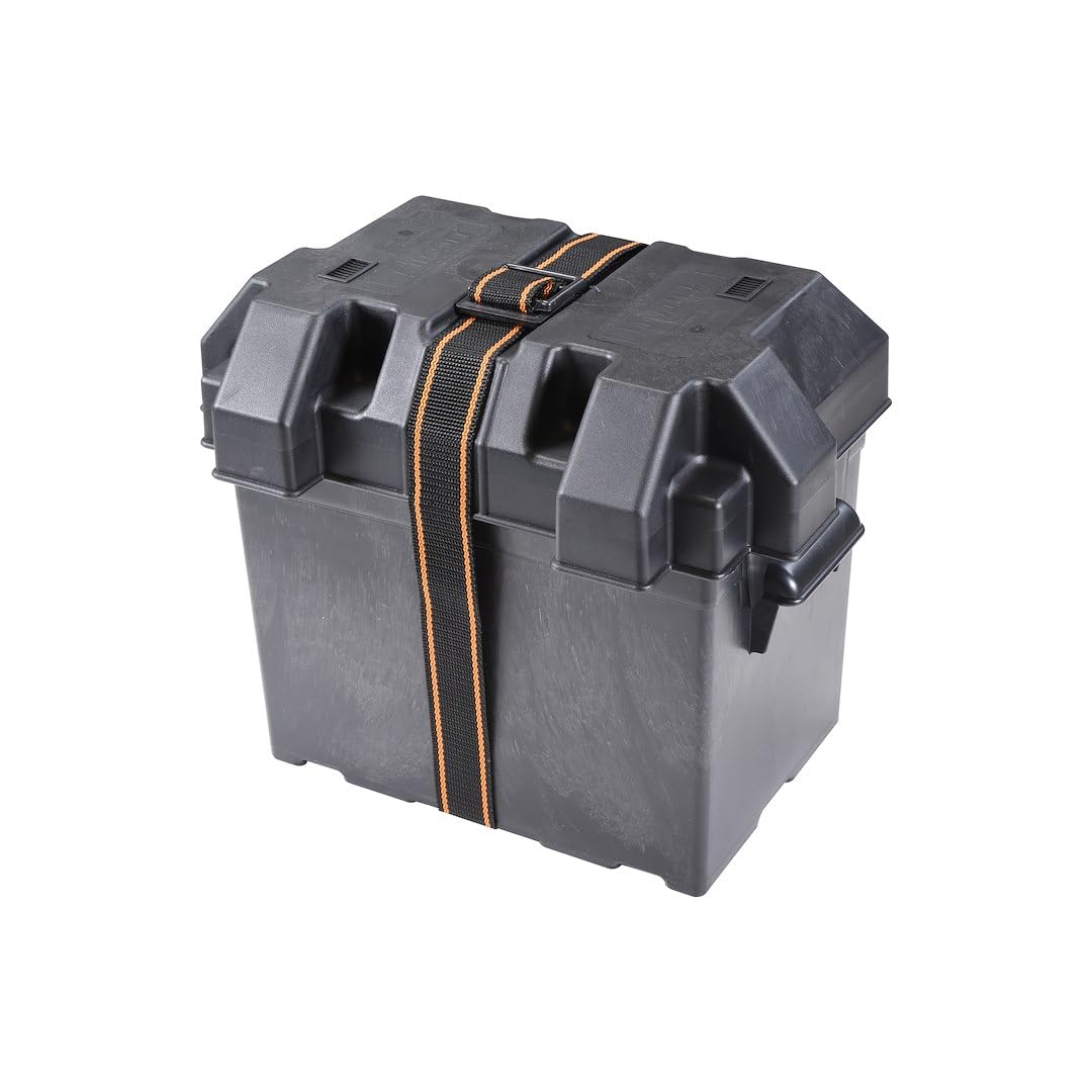 Battery Container Arcon 13228, Fits 6 Volt Golf Cart Battery, Strap Style Box, Black, Polypropylene, Vented, with Box/Lid/Strap/Mounting Brackets/Stainless Screws