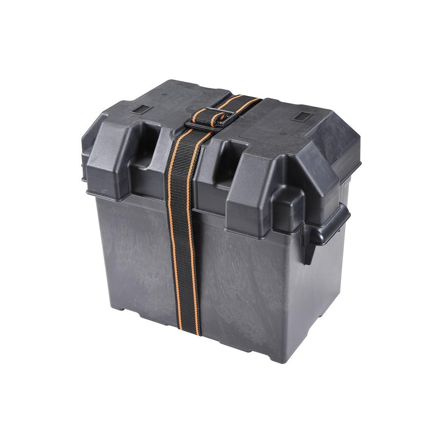 Battery Container Arcon 13228, Fits 6 Volt Golf Cart Battery, Strap Style Box, Black, Polypropylene, Vented, with Box/Lid/Strap/Mounting Brackets/Stainless Screws