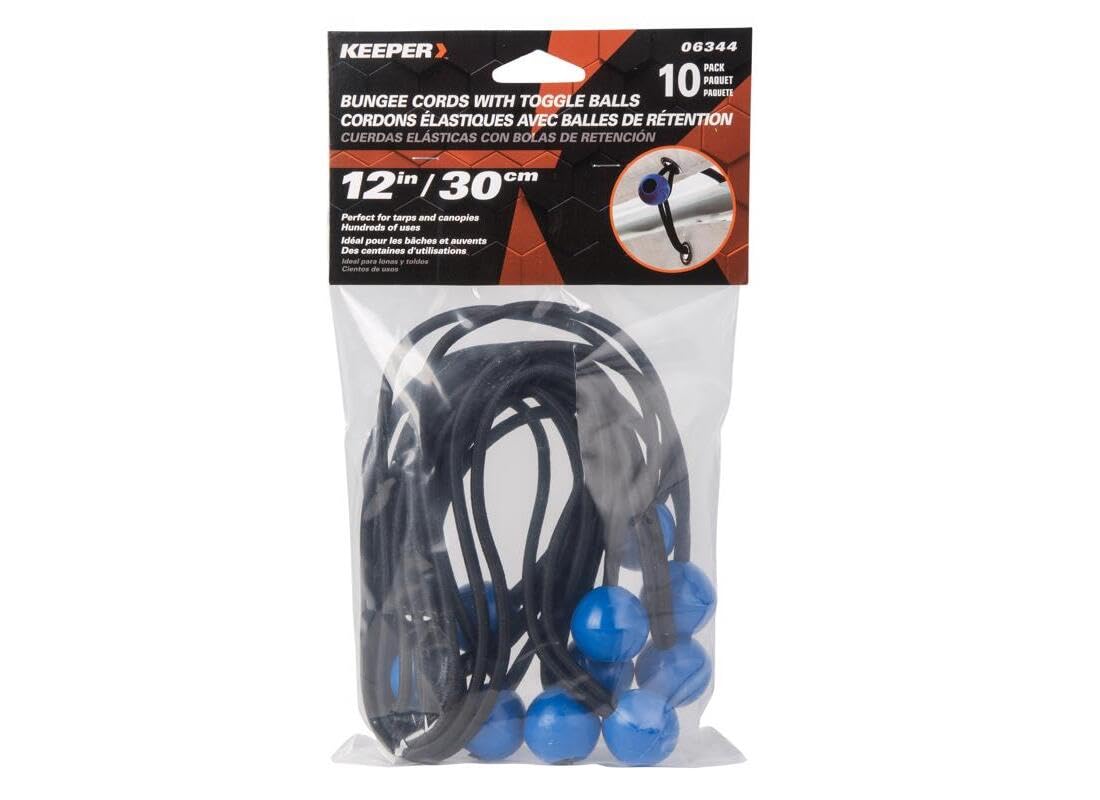 12" Keeper Canopy Bungee Cords With Toggle Balls, 10 Pack