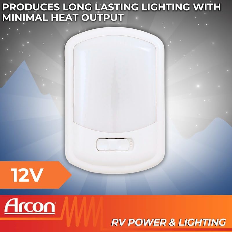 LED Ceiling Arcon Single Light 12V Euro-Style Soft White Dome Fixture with White Lens Easy On/Off Switch Compact Interior Lighting for RV Camper Trailer Arcon 20713N