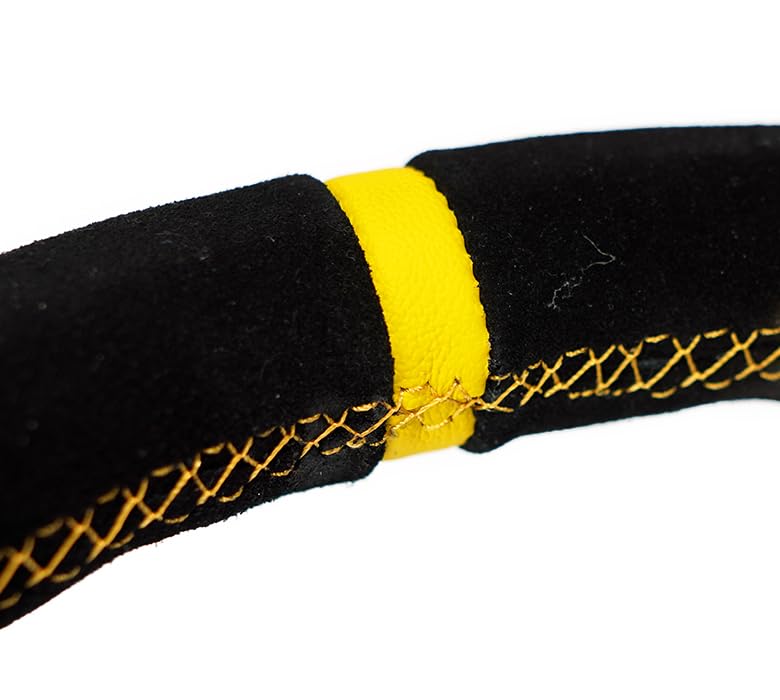 NRG Innovations Reinforced NRG-RST-018S-ZWING Steering Wheel 3" Deep, 5mm Matte Black Spoke, 350mm, Black Suede with Gold Stitching