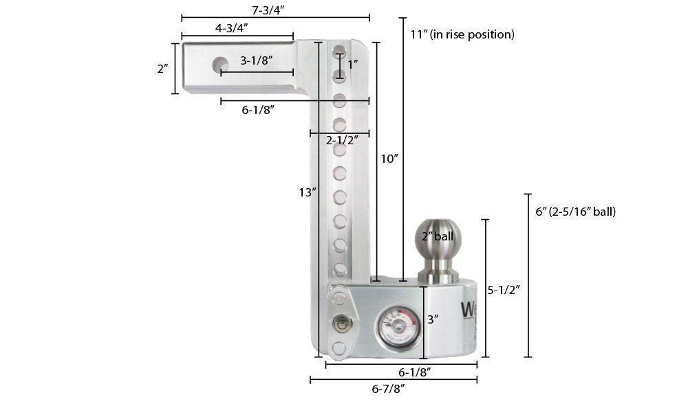 Weigh Safe 10" Drop Hitch WS102CERBLA 2" Receiver - Adjustable Aluminum Trailer Hitch Ball Mount w/Built-in Scale 2 Stainless Steel Balls (2"&2-5/16") Black CERAKOTE -Lifetime Gauge Warranty