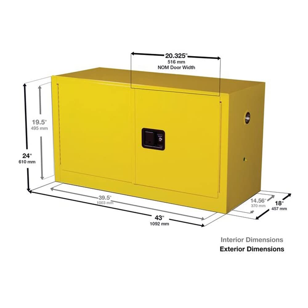 Eagle Stackable ADD15 Safety Cabinet for Flammable Liquids, 2 Door Manual Close, 15 Gallon, 22-1/4" Height, 43" Width, 18" Depth, Steel, Yellow