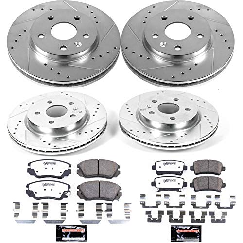 Power Stop K5524-26 Z26 Carbon Fiber Brake Pads Front and Rear with Drilled & Slotted Brake Rotors Kit