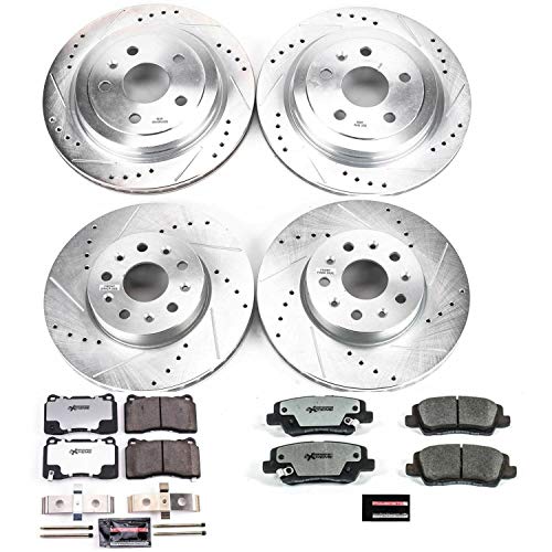 Power Stop K7000-26 Z26 Carbon Fiber Brake Pads Front and Rear with Drilled & Slotted Brake Rotors Kit For Cadillac CTS 2014-2018 [Model Specific]