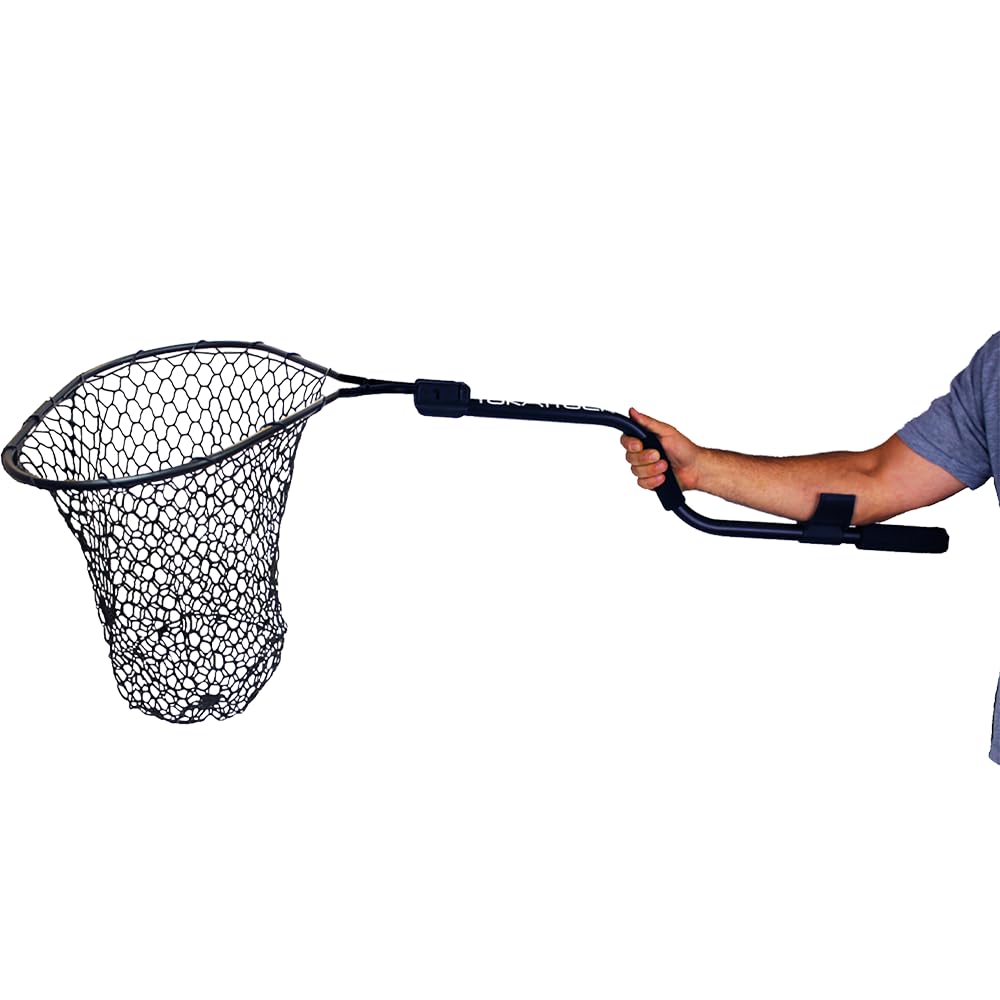 YakAttack Landing Net® Leverage with Foam Extension – 20" x 21" Hoop | 54" Overall Length | Folding Kayak Fishing Net | Forearm Grip | Rubber Netting | Track Mount Storage Compatible