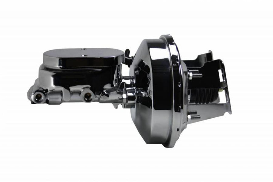 9 Inch LEED BRAKES Power Booster, 1-1/8 Inch Bore Flat Top Master With Bracket Kit (Chrome)