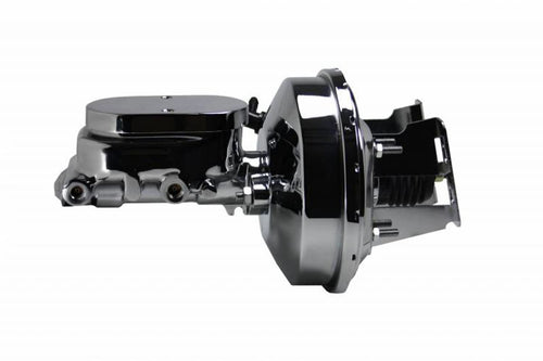 9 Inch LEED BRAKES Power Booster, 1-1/8 Inch Bore Flat Top Master With Bracket Kit (Chrome)