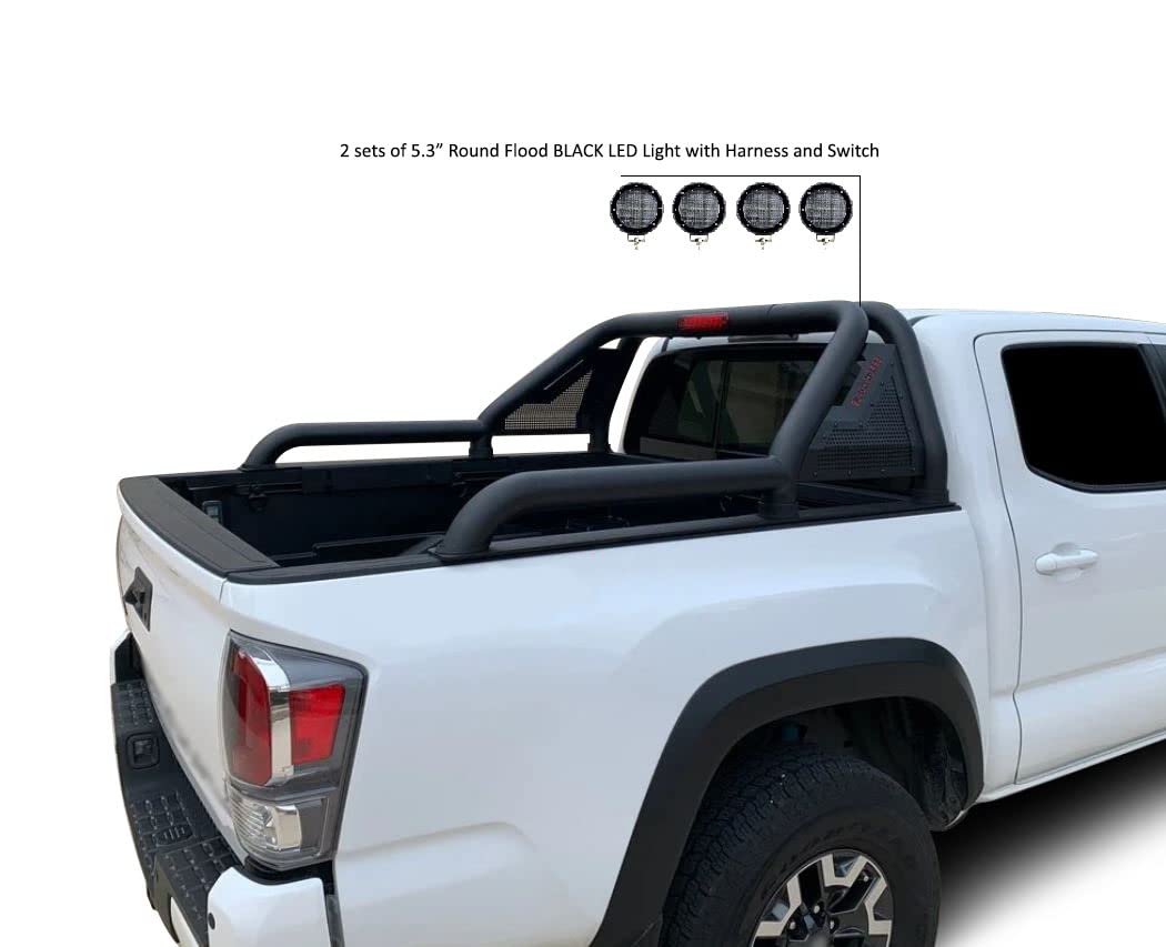 Gladiator Roll Bar Black Incl. Set of 5.3" Dia.Led Lights w/Black Trim Rings Modular Black Compatible with 2005-2021 Nissan Frontier-GLRB-05B-PLFB