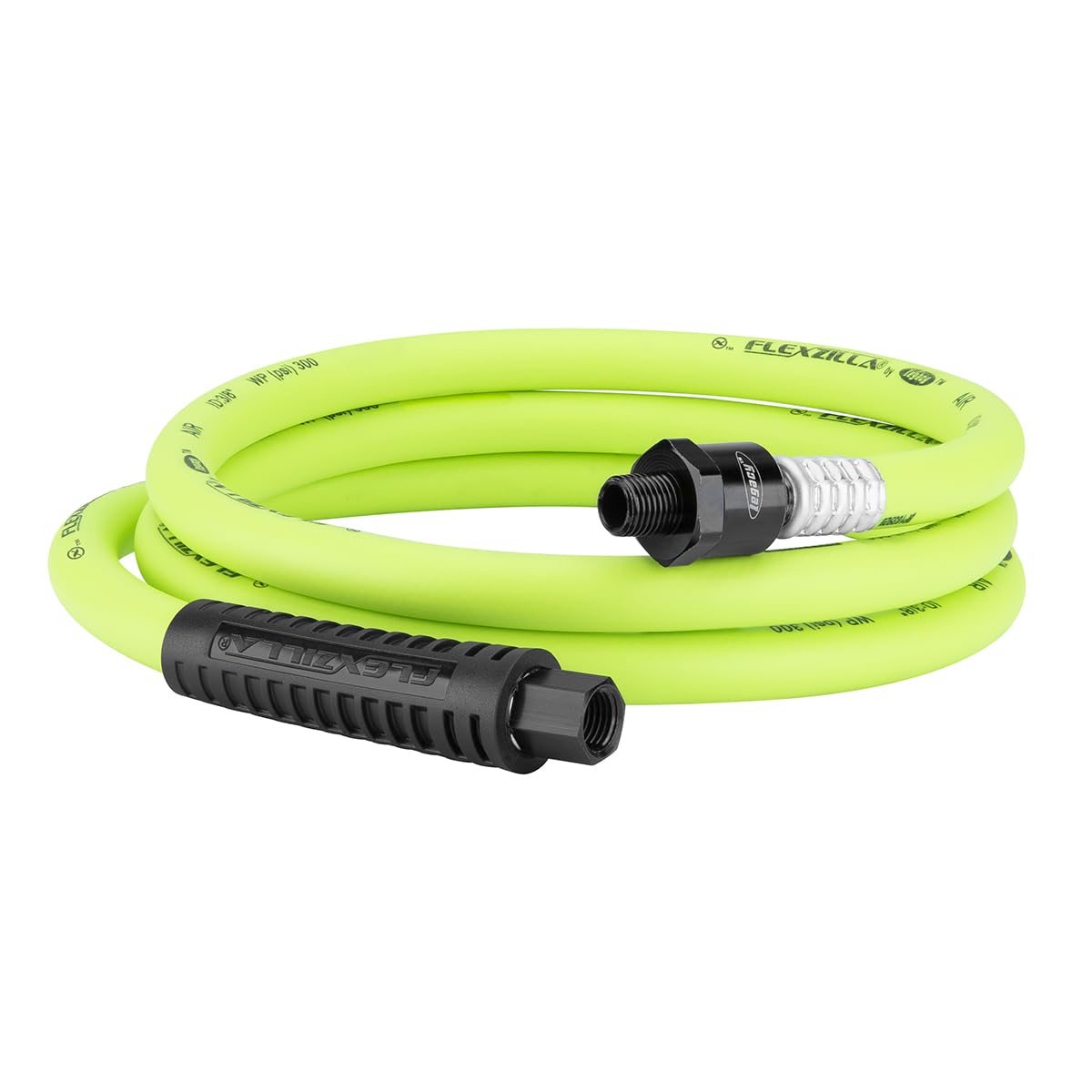 Flexzilla Swivel Air Hose Whip, 3/8 in. x 6 ft. (1/4" MNPT Ball Swivel x 1/4" FNPT Ends), Heavy Duty, Lightweight, Hybrid, ZillaGreen - HFZ3806YW2B