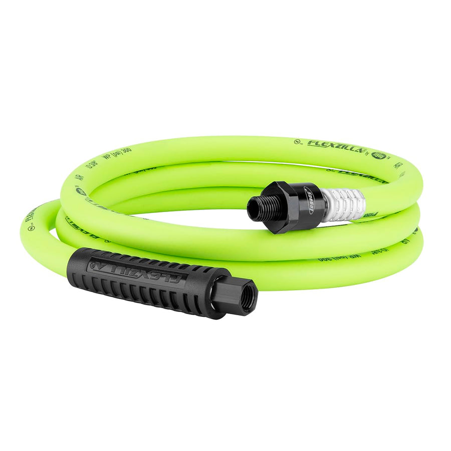 Flexzilla Swivel Air Hose Whip, 3/8 in. x 6 ft. (1/4" MNPT Ball Swivel x 1/4" FNPT Ends), Heavy Duty, Lightweight, Hybrid, ZillaGreen - HFZ3806YW2B