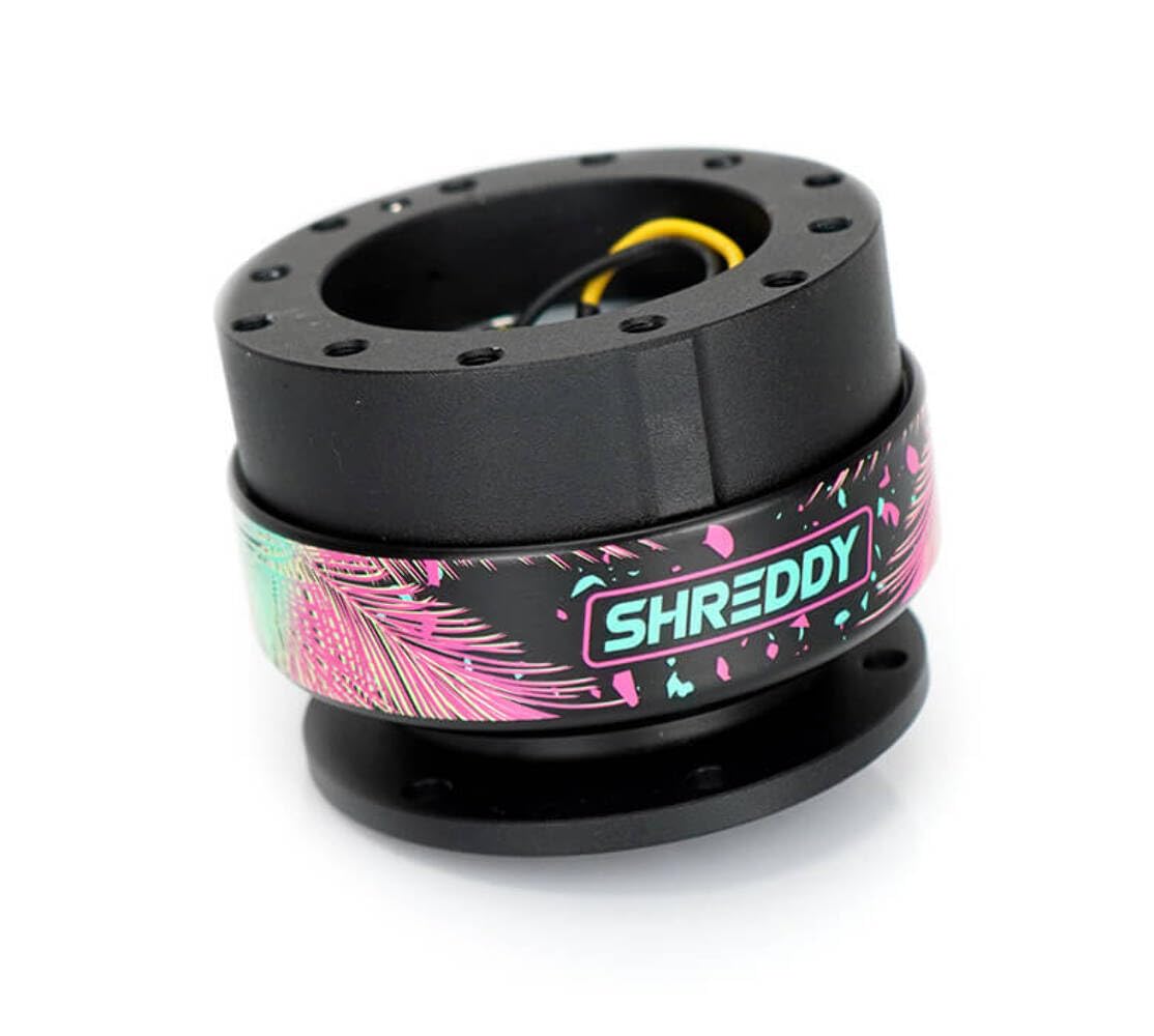 NRG Innovations Steering Wheel Gen 2.0 Quick Release Adapter 6-HOLE with Mounting Bolts, Quick Release - Black Body/Black ring with Shreddy Collab Version 2, NRG-SRK-200BK-SDY2