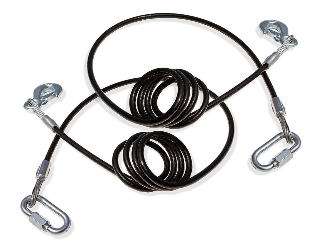 Pair of Roadmaster 674 Coiled Safety Double Hook Cables Compatible with Tow Bars & Towed Vehicles | 80" Long | 10,000 lb Capacity Per Pair | Secure, Heavy-Duty Safety Connection During Towing